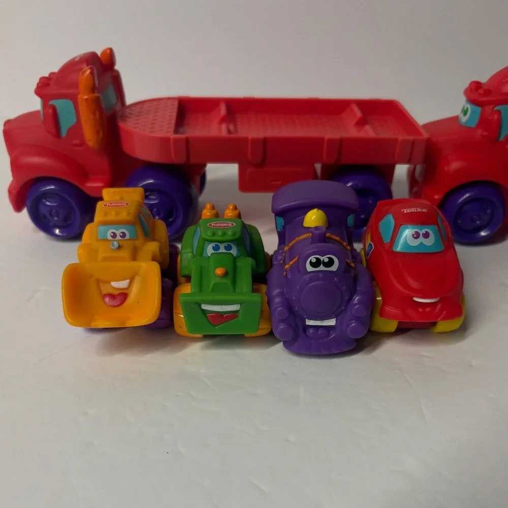 Tonka Chuck & Friends Playskool Car Carrier Semi Truck and 4 Vehicle Toy Lot